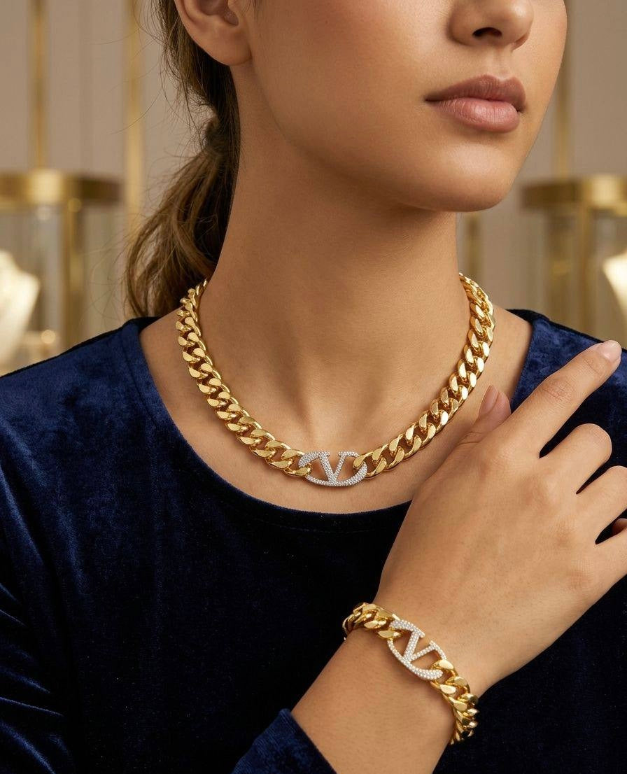 Set bracelet+ necklace gold plated
