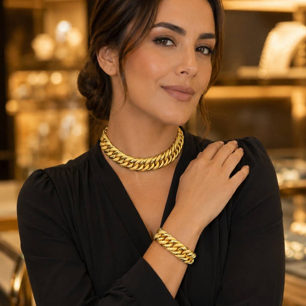 Set necklace + bracelet نحاس مطلى دهب